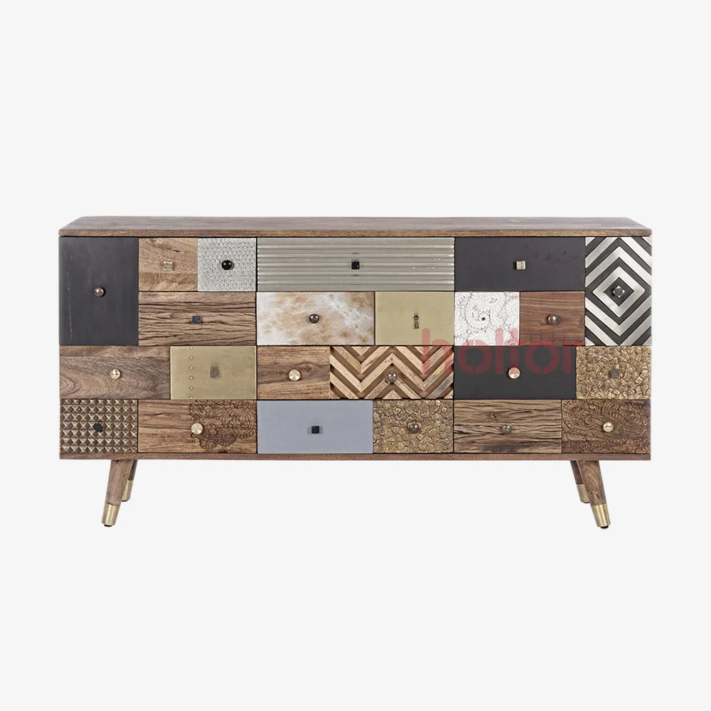 Silver Mango Wood 2 Doors 4 Drawers Ethnic Style (4)